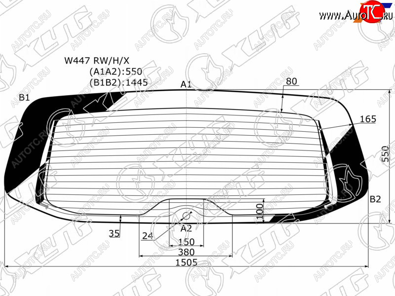 10 849 р. Стекло заднее (Цвет зеленый Обогрев) Mercedes-Benz V-Class 14-  Vito 14-20 XYG W447 RW/H/X  с доставкой в г. Вологда