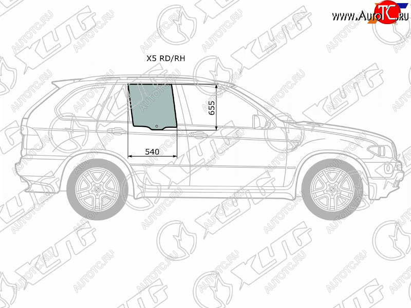 1 799 р. Стекло боковое опускное (Сзади Справа Цвет зеленый) BMW X5 99-06 XYG X5 RD/RH  с доставкой в г. Вологда