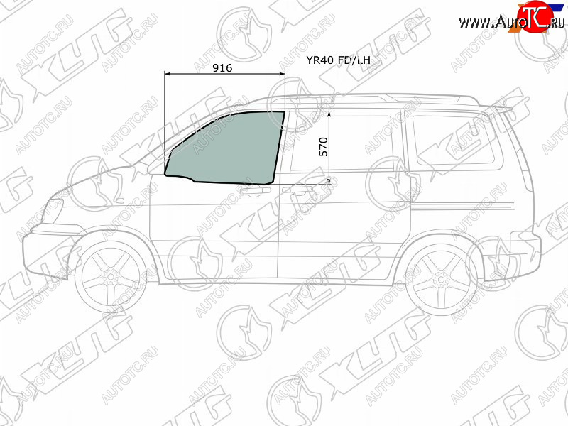 2 979 р. Стекло боковое опускное (Спереди Слева Цвет зеленый) Toyota Lite Ace 96-07  Lite Ace Noah 96-01  XYG YR40 FD/LH  с доставкой в г. Вологда