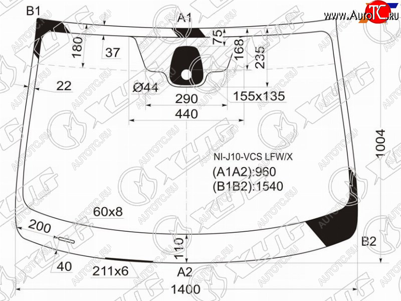 5 699 р. Стекло лобовое (Датчик дождя) Nissan Qashqai 06-13  Dualis 07-14  Qashqai+2 08-14 XYG NI-J10-VCS LFW/X  с доставкой в г. Вологда