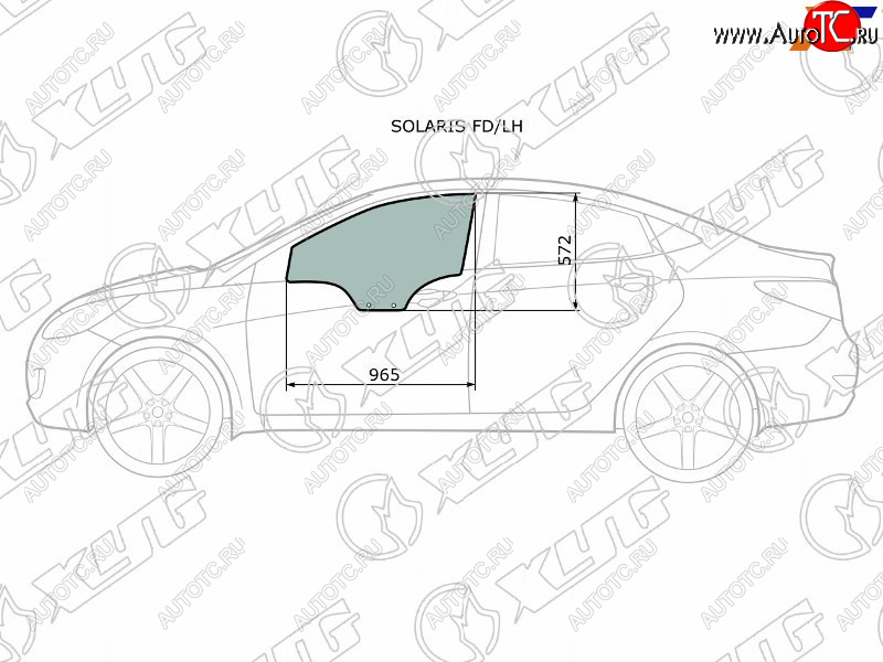 2 499 р. Стекло боковое опускное (Спереди Слева Цвет зеленый) Hyundai Solaris 10-17  Kia Rio 11-17  Hyund XYG SOLARIS FD/LH  с доставкой в г. Вологда