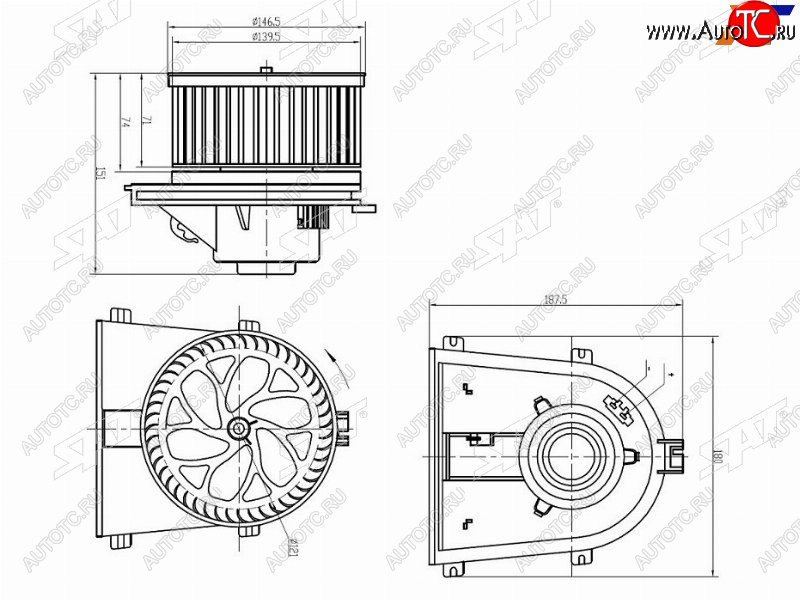 2 449 р. Мотор отопителя салона Audi A3 96-03  Skoda Octavia 96-13  Volkswagen Golf 97-16  Jetta 98-10  P SAT ST-1J1819021C  с доставкой в г. Вологда