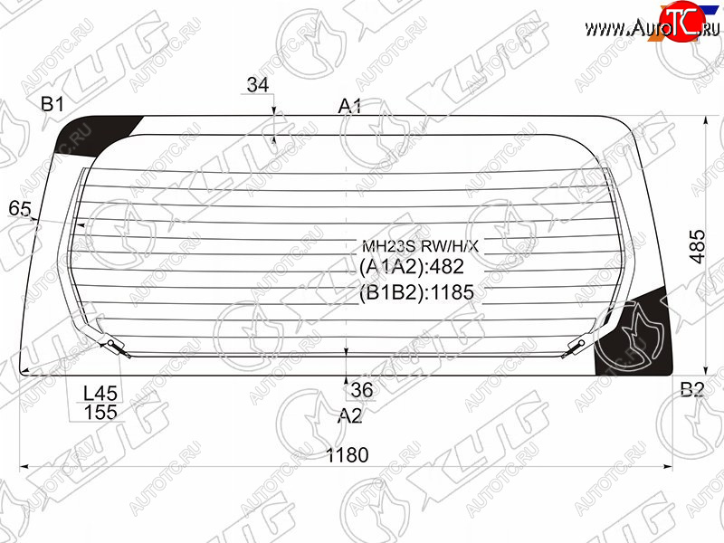 7 499 р. Стекло заднее (Цвет зеленый Обогрев) Mazda AZ-Wagon 05-12  Suzuki Wagon R 08-12 XYG MH23S RW/H/X  с доставкой в г. Вологда