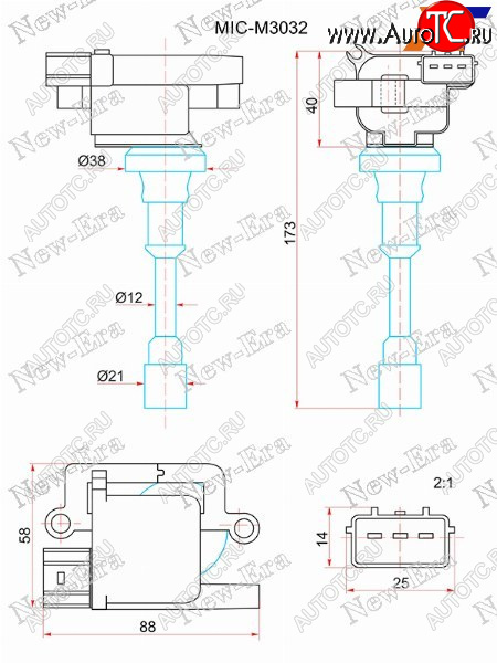 3 089 р. Катушка зажигания MITSUBISHI LANCER CS2A 1.5 00-/PAJERO IO H65W 1.6 99-01 NEW ERA MIC-M3032, micm3032 NEW ERA MIC-M3032  с доставкой в г. Вологда