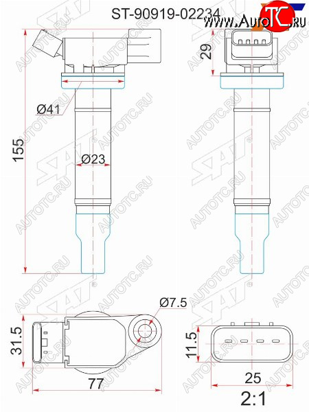 1 229 р. Катушка зажигания TOYOTA 1MZ-FE MCV2#MCU2#MCU1#MCU3#MCR3040 00-06 SAT ST-90919-02234  с доставкой в г. Вологда