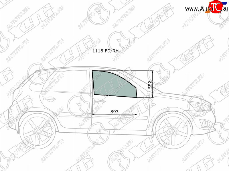 2 349 р. Стекло боковое опускное (Спереди Справа Цвет зеленый) Datsun mi-Do 14-21  on-DO 14-19  LADA Gran XYG 1118 FD/RH  с доставкой в г. Вологда