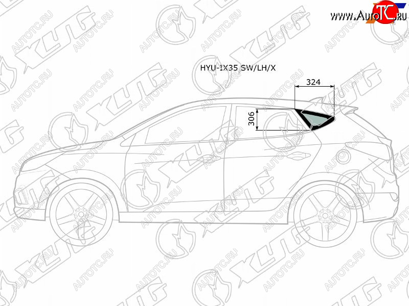 1 759 р. Стекло кузова боковое (не опускное) (Слева Цвет зеленый) Hyundai ix35 09-15  Tucson 09-15          XYG HYU-IX35 SW/LH/X  с доставкой в г. Вологда