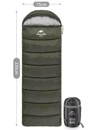 4 269 р. Мешок спальный Naturehike U350, (190х30)х75 см, (левый) (ТК: +1C), темно-зеленый Naturehike nh20msd07-agru350-l  с доставкой в г. Вологда. Увеличить фотографию 1