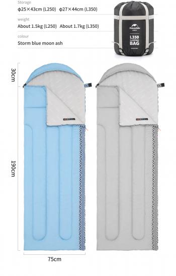 4 169 р. Мешок спальный Naturehike Envelope Down L 250, (190+30)x75 см, (левый) (ТК: +9C), серый Naturehike nh21msd07-gl250-l  с доставкой в г. Вологда. Увеличить фотографию 3