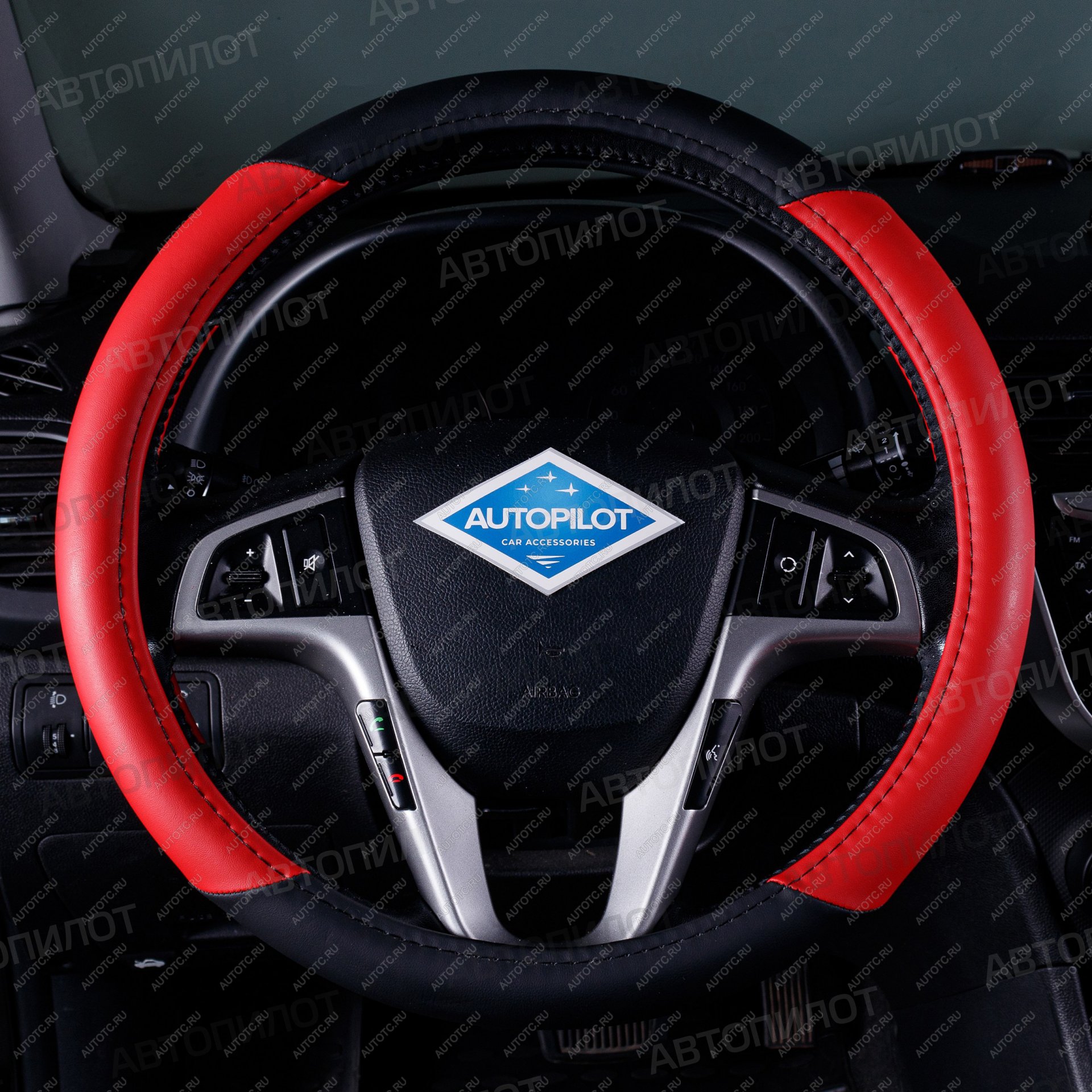 389 р. Оплётка на руль (37-39см BLW-004 кож/зам ) Автопилот Mazda CX-3 DK рестайлинг (2018-2025) (черный/красный)  с доставкой в г. Вологда