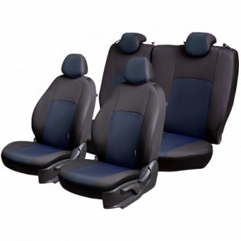 5 399 р. Комплект чехлов для сидений (РЗС 60/40 3Г Жаккард) Дублин Lord Autofashion Nissan Juke 1 YF15 дорестайлинг (2010-2014) (черный, вставка Ёж синяя)  с доставкой в г. Вологда. Увеличить фотографию 2