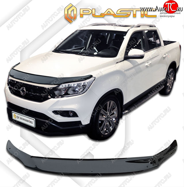 2 599 р. Дефлектор капота CA-Plastic  SSANGYONG Rexton Sports  Q200 (2018-2021) (classic черный, без надписи)  с доставкой в г. Вологда
