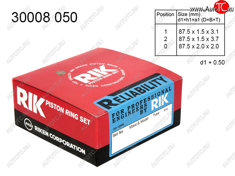 3 069 р. Кольца поршневые (комплект) 0,50 L3 RIKEN Mazda 3/Axela BL дорестайлинг седан (2009-2011)  с доставкой в г. Вологда