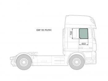 Стекло боковое опускное (Спереди Справа Цвет зеленый) Daf 95 88-08  XF 06-12 XYG DAF-95 FD/RH