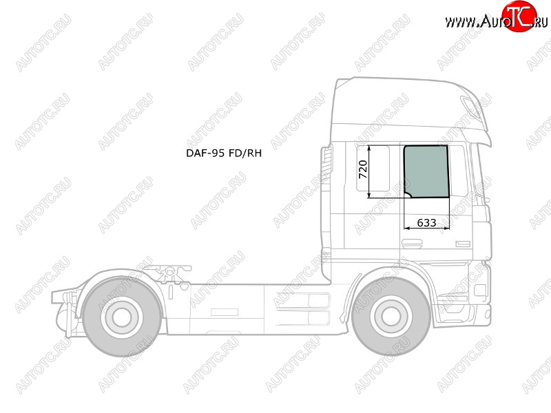 3 999 р. Стекло боковое опускное (Спереди Справа Цвет зеленый) Daf 95 88-08  XF 06-12 XYG DAF-95 FD/RH  с доставкой в г. Вологда