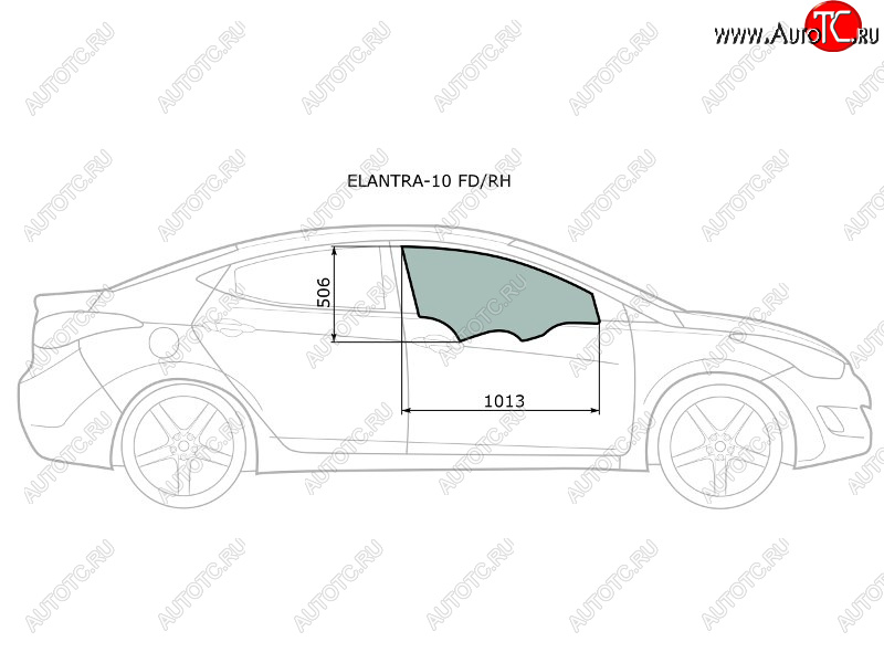 2 599 р. Стекло боковое опускное (Спереди Справа Цвет зеленый) Hyundai Elantra 10-16  Avante 10-15 XYG ELANTRA-10 FD/RH  с доставкой в г. Вологда