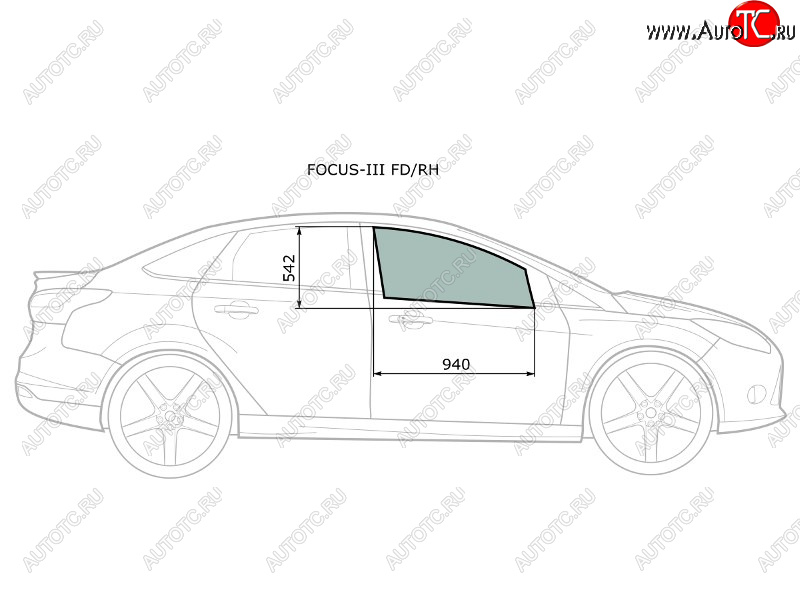 2 789 р. Стекло боковое опускное (Спереди Справа Цвет зеленый) Ford Focus 10-19 XYG FOCUS-III FD/RH  с доставкой в г. Вологда