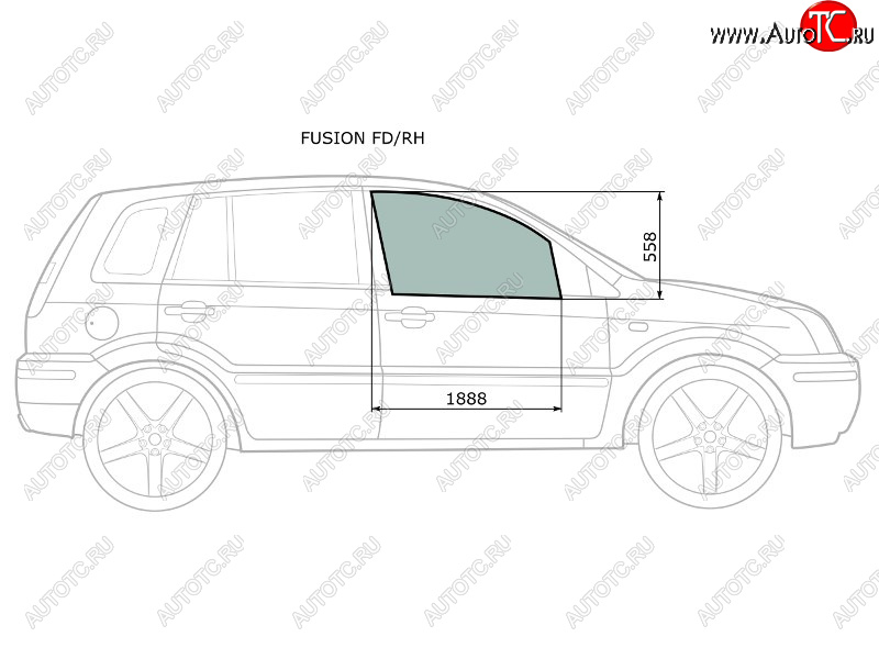 2 599 р. Стекло боковое опускное (Спереди Справа Цвет зеленый) Ford Fusion 02-12 XYG FUSION FD/RH  с доставкой в г. Вологда