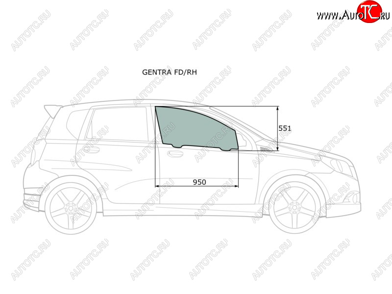 2 789 р. Стекло боковое опускное (Спереди Справа Цвет зеленый) Chevrolet Aveo 02-11  Kalos 03-08  Nexia 2 XYG GENTRA FD/RH  с доставкой в г. Вологда