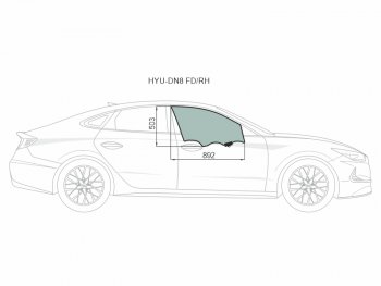 3 699 р. Стекло боковое опускное (Спереди Справа Цвет зеленый Крепления) Hyundai Sonata 19- XYG HYU-DN8 FD/RH  с доставкой в г. Вологда. Увеличить фотографию 2