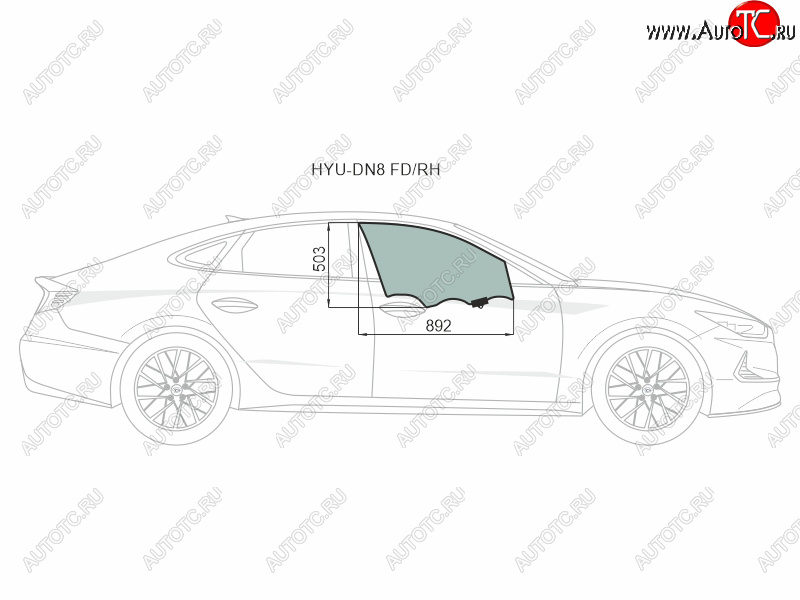 3 699 р. Стекло боковое опускное (Спереди Справа Цвет зеленый Крепления) Hyundai Sonata 19- XYG HYU-DN8 FD/RH  с доставкой в г. Вологда