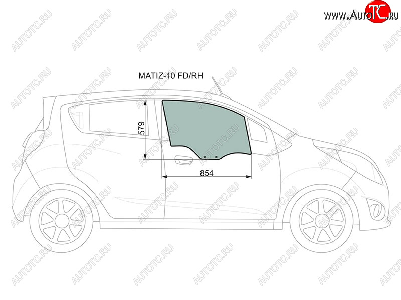 2 789 р. Стекло боковое опускное (Спереди Справа Цвет зеленый) Chevrolet Spark 10-22  Daewoo Matiz 09-11  XYG MATIZ-10 FD/RH  с доставкой в г. Вологда