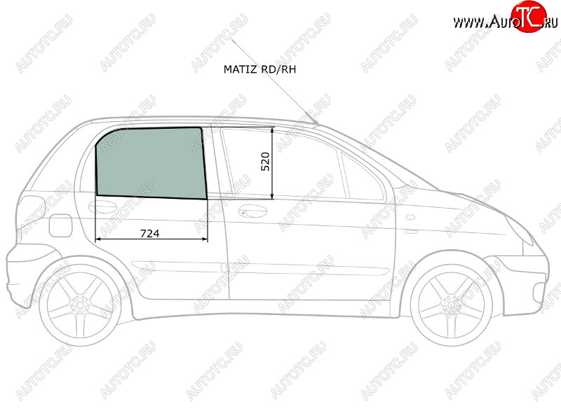 2 349 р. Стекло боковое опускное (Сзади Справа Цвет зеленый) Daewoo Matiz 97-15                             XYG MATIZ RD/RH  с доставкой в г. Вологда
