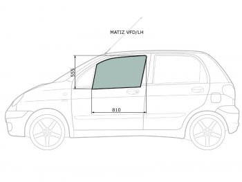 2 599 р. Стекло боковое опускное (Спереди Слева Цвет зеленый) Chevrolet Matiz 04-05  Daewoo Matiz 97-15 XYG MATIZ VFD/LH  с доставкой в г. Вологда. Увеличить фотографию 2