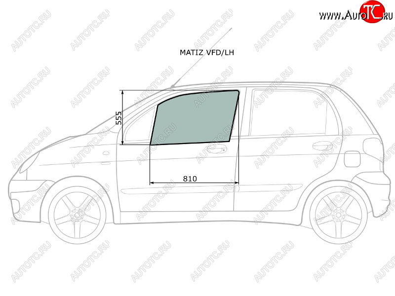 2 599 р. Стекло боковое опускное (Спереди Слева Цвет зеленый) Chevrolet Matiz 04-05  Daewoo Matiz 97-15 XYG MATIZ VFD/LH  с доставкой в г. Вологда