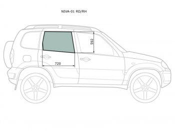 Стекло боковое опускное (Сзади Справа Цвет зеленый) Chevrolet Niva 98-  LADA Niva Travel 21- XYG NIVA-01 RD/RH