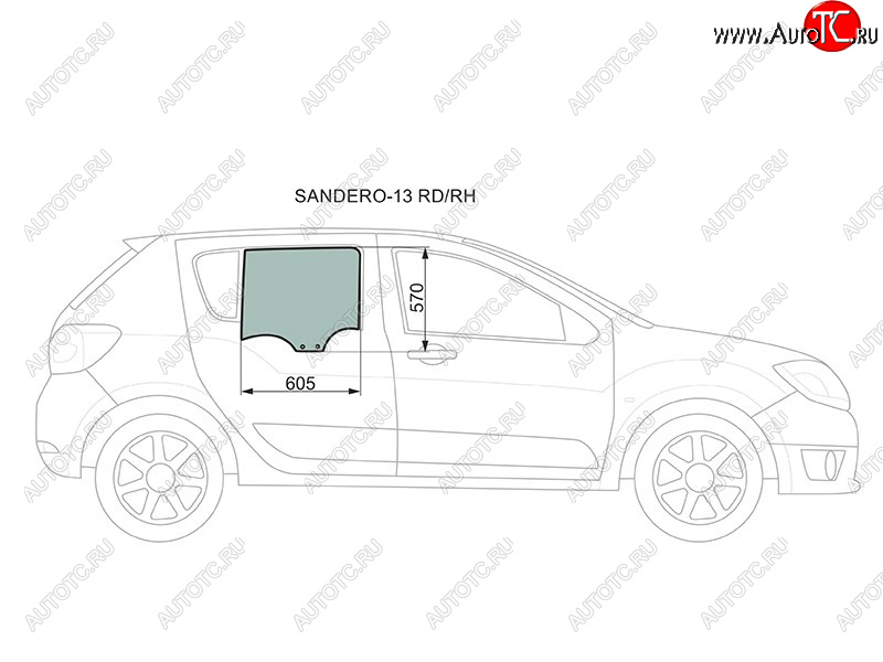 2 349 р. Стекло боковое опускное (Сзади Справа Цвет зеленый) Renault Logan 14-22  Sandero 14-22  Dacia Lo XYG SANDERO-13 RD/RH  с доставкой в г. Вологда