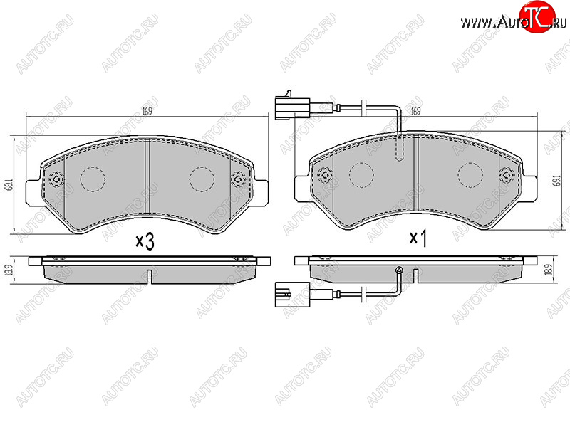 1 999 р. Колодки тормозные перед FL-FR SAT Peugeot Boxer 250 (2006-2014) (2 датчика износа с камерами наполнением)  с доставкой в г. Вологда