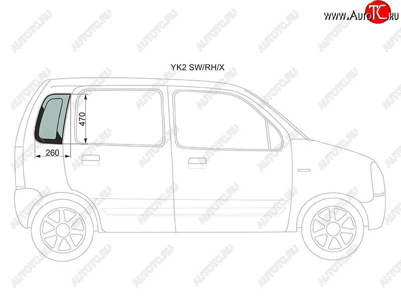 929 р. Стекло кузова боковое (не опускное) (Справа Цвет зеленый) Chevrolet MW 03-10  Suzuki Wagon R Solio XYG YK2 SW/RH/X  с доставкой в г. Вологда