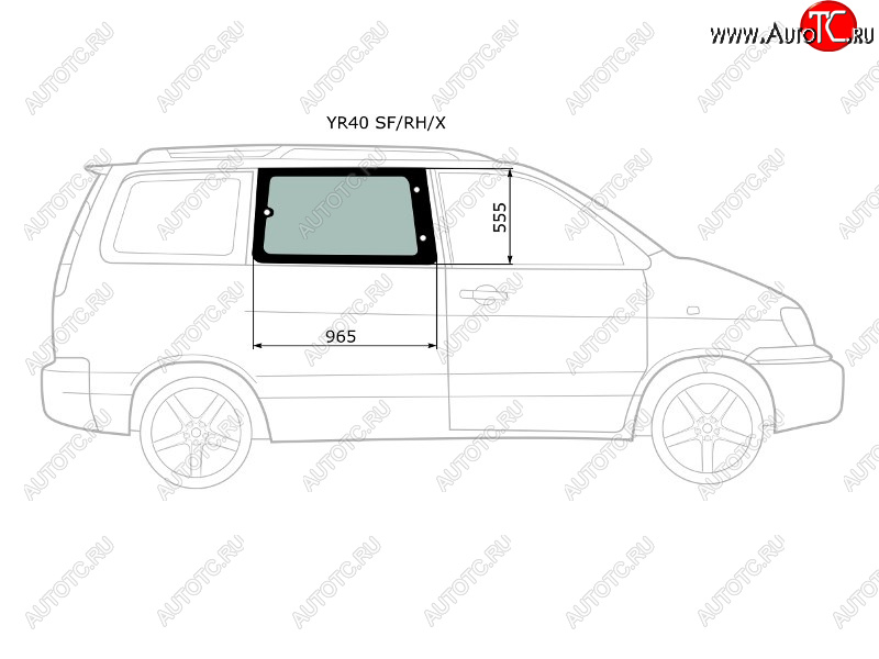 3 399 р. Стекло кузова боковое (не опускное) (Справа Цвет зеленый) Toyota Lite Ace 96-07  Lite Ace Noah 96- XYG YR40 SF/RH/X  с доставкой в г. Вологда