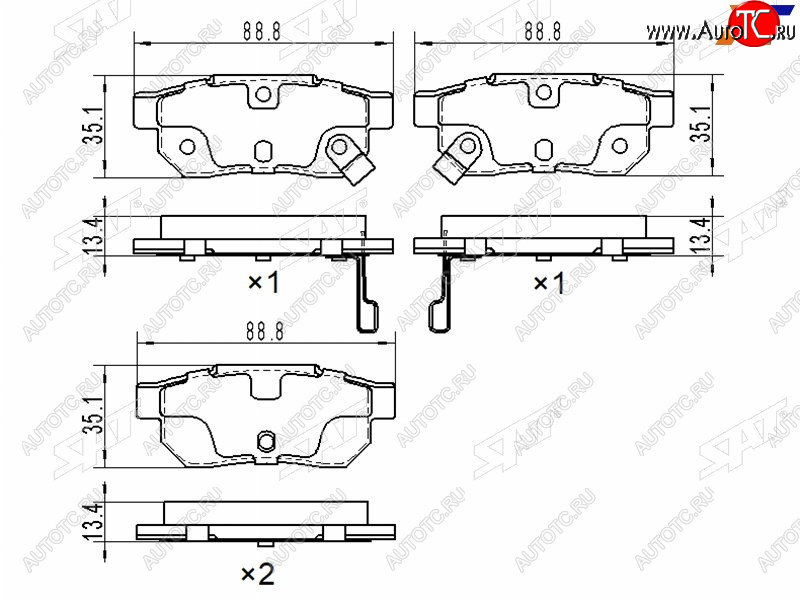 2 199 р. Колодки тормозные задние RH-LH SAT  Honda Fit ( GP,GK,  3,  3 GP,GK,  4 GR) (2013-2022)  дорестайлинг, GP,GK 1-ый рестайлинг, 2-ой рестайлинг, дорестайлинг  с доставкой в г. Вологда