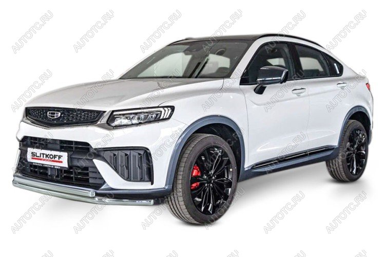 15 999 р. Защита переднего бампера d57+d57 двойная Slitkoff Geely Tugella FY11,HPBA4 рестайлинг (2022-2025) (нержавейка полированная)  с доставкой в г. Вологда