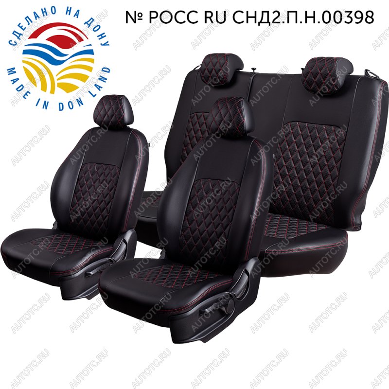 7 199 р. Чехлы для сидений (Экокожа Илана+Орегон) ТУРИН РОМБ Lord Auto Chevrolet Lanos T100 седан (2002-2017) (черный/красный)  с доставкой в г. Вологда