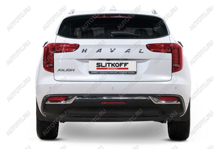 10 299 р. Защита заднего бампера d57+d57 двойная (2WD) Slitkoff Haval Jolion дорестайлинг (2020-2024) (Сталь с полимерным покрытием в цвет черный)  с доставкой в г. Вологда