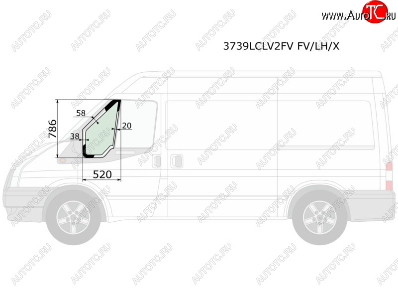 2 059 р. Стекло форточки (Цвет зеленый Без молдинга) Ford Transit 00-14 XYG 3739LCLV2FV FV/LH/X  с доставкой в г. Вологда