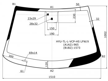 Стекло лобовое (Место под датчик запотевания) Hyundai Tucson 15-21 XYG HYU-TL-L-VCP-HS LFW/X