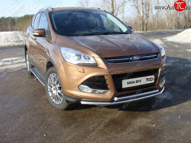 12 849 р. Защита передняя двойная d42,4*42,4 мм ТСС Тюнинг Ford Kuga 2 дорестайлинг (2013-2016) (нержавейка)  с доставкой в г. Вологда