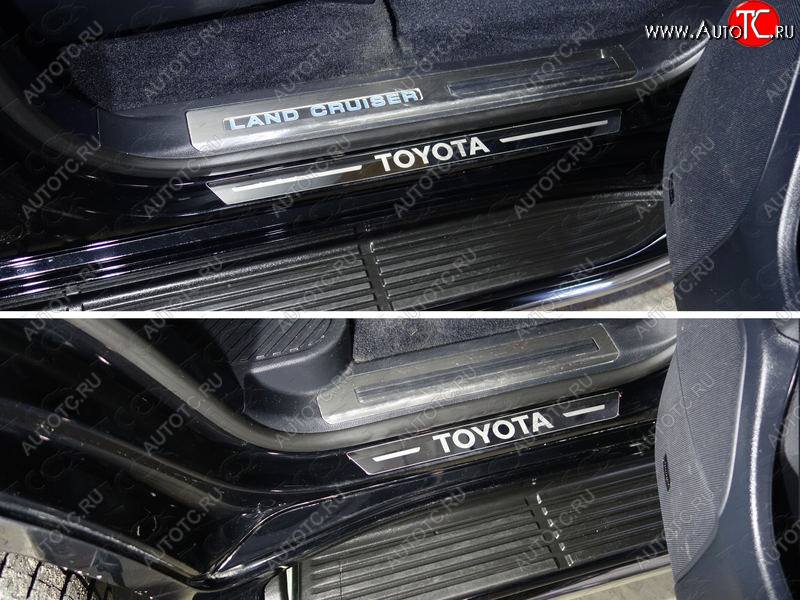 1 000 000 р. Накладки на пороги (4 шт) ТСС Тюнинг Toyota Land Cruiser 200 2-ой рестайлинг (2015-2021) (лист зеркальный надпись Toyota)  с доставкой в г. Вологда