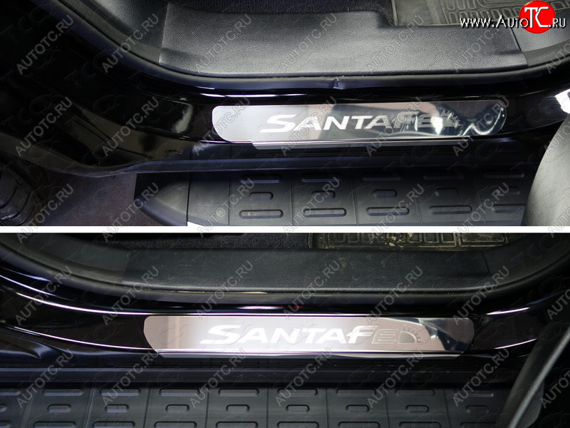 1 000 000 р. Накладки на пороги ТСС Тюнинг Hyundai Santa Fe DM рестайлинг (2015-2019) (лист зеркальный, надпись Santa Fe)  с доставкой в г. Вологда
