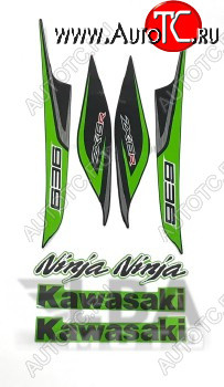 3 299 р. Комплект наклеек на пластик для мотоцикла Kawasaki 636, ZX6R 13-16 Зелено-Черный  пм-00017750  с доставкой в г. Вологда