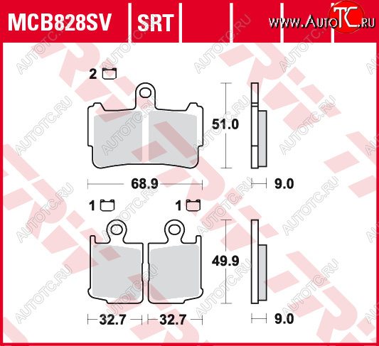 5 259 р. Тормозные колодки TRW MCB828SV  mcb828sv  с доставкой в г. Вологда
