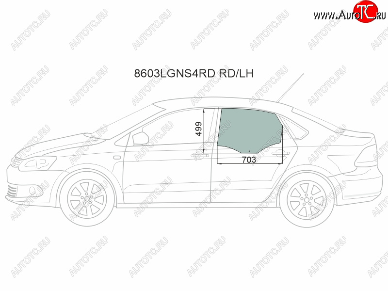 2 699 р. Стекло боковое опускное (Сзади Слева Цвет зеленый) Skoda Rapid 20-  Volkswagen Polo 09-20 XYG 8603LGNS4RD RD/LH  с доставкой в г. Вологда