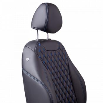 13 949 р.  Комплект чехлов для сидений (РЗС 40/60 2П+1Г Орегон) БАЙРОН Lord Autofashion  KIA Cerato  3 YD (2016-2019) рестайлинг седан (черный, вставка черная, строчка синяя)  с доставкой в г. Вологда. Увеличить фотографию 3