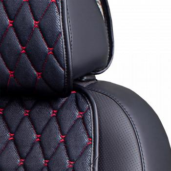 2 499 р. Накидка на сиденье (1 место Каир) МОНРО ст БАЙРОН Каир Lord Autofashion CITROEN C4 picasso 3D минивэн рестайлинг (2016-2018) (черный, строчка красная)  с доставкой в г. Вологда. Увеличить фотографию 3