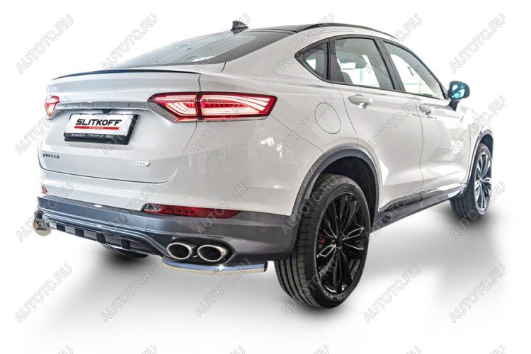 4 999 р. Защита заднего бампера уголки d57 Slitkoff Geely Tugella FY11,HPBA4 рестайлинг (2022-2025) (Сталь с полимерным покрытием в цвет серебристый)  с доставкой в г. Вологда
