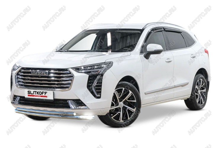 9 699 р. Защита переднего бампера d57+d42 двойная 2WD Slitkoff Haval Jolion дорестайлинг (2020-2024) (Сталь с полимерным покрытием в цвет серебристый)  с доставкой в г. Вологда